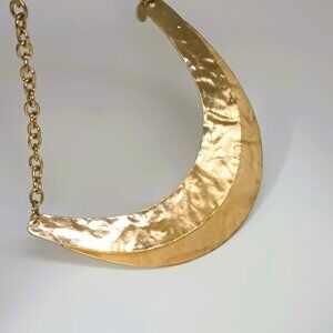 Aldo Hammered Half Moon Necklace 20" Layered Gold Tone Boho Bib Choker Jewelry